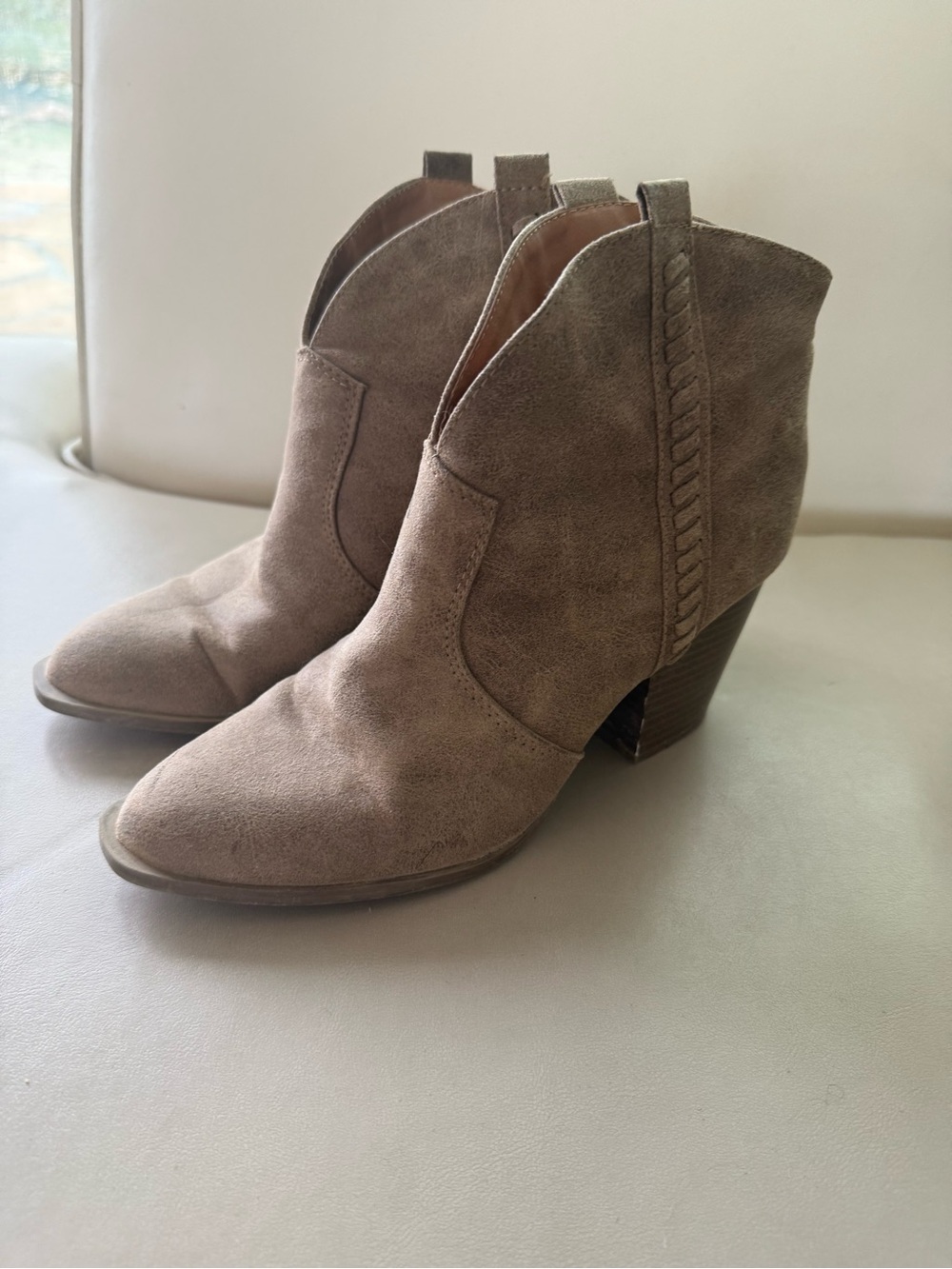 Taupe Suede Western Ankle Boots - Women's Stylish Booties